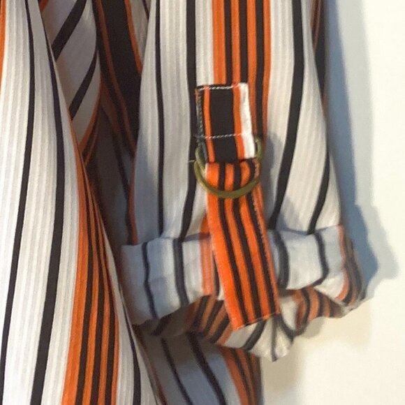 Ruby Rd. SZ 2X navy, coral & white stripe blouse long or roll tab sleeve comfy - Picture 4 of 9